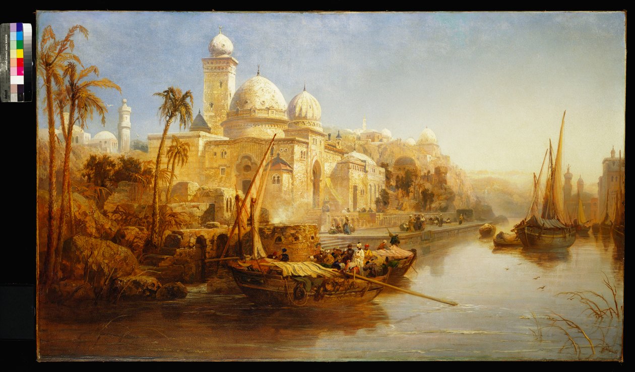 A mór palota lépcsőjénél kikötött hajók, 1875 alkotó: James Webb