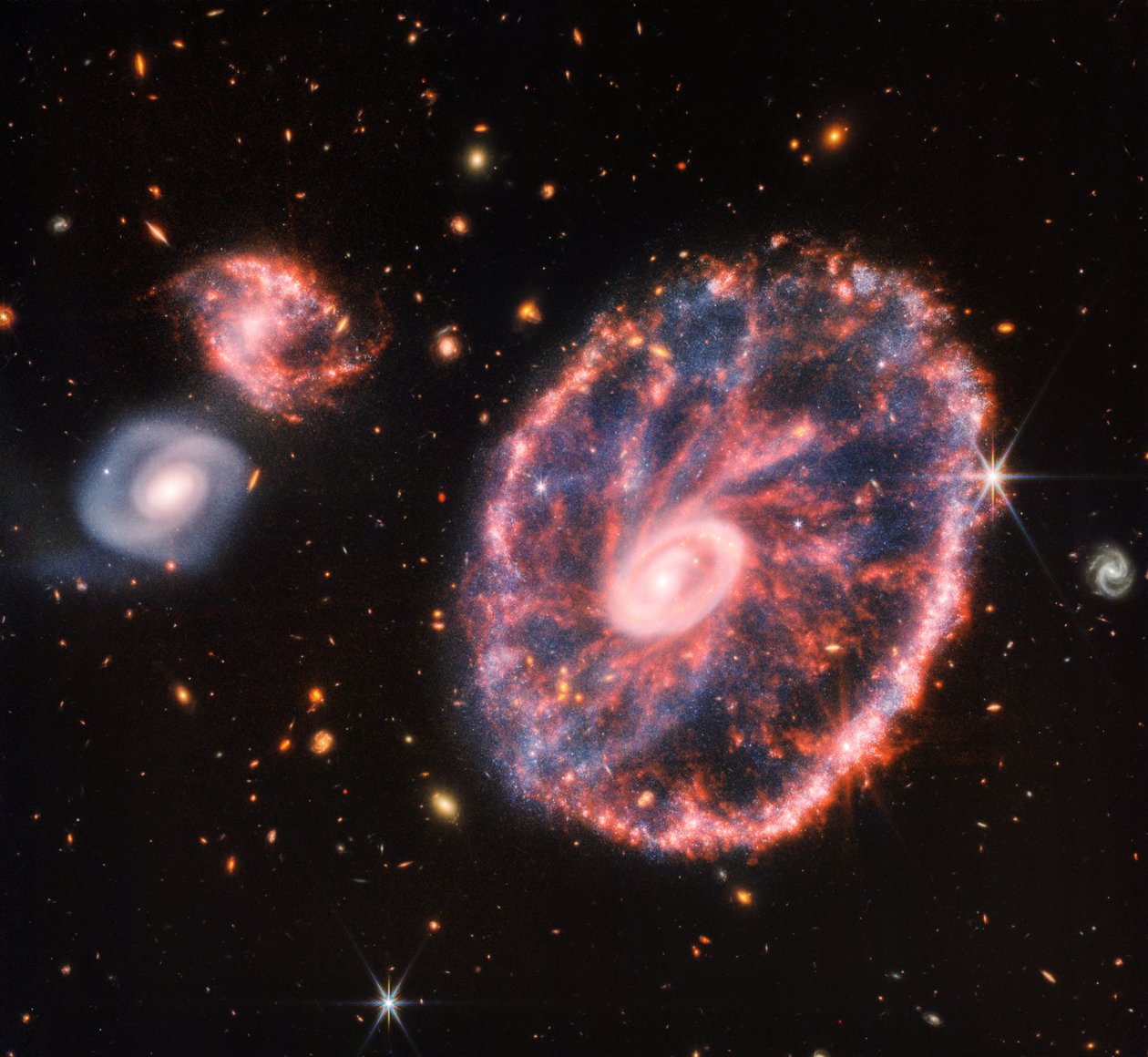 Cartwheel Galaxy (NIRCam és MIRI kompozit kép) alkotó: James Webb Space Telescope (NASA)