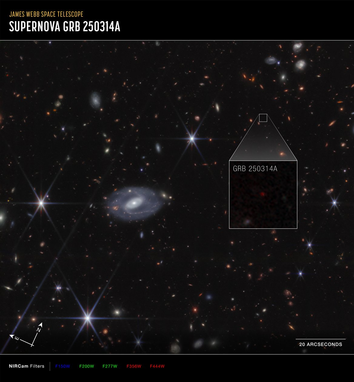 GRB 250314A nagyítás (Compass NIRCam felvétel) alkotó: James Webb Space Telescope (NASA)