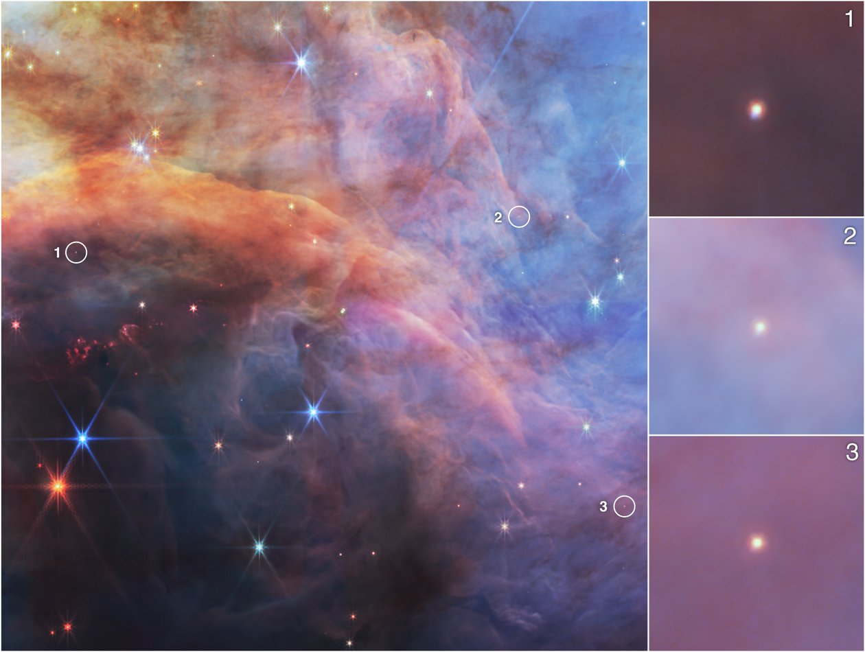Kis tömegű objektumok a Lángködben (NIRCam-felvétel) alkotó: James Webb Space Telescope (NASA)