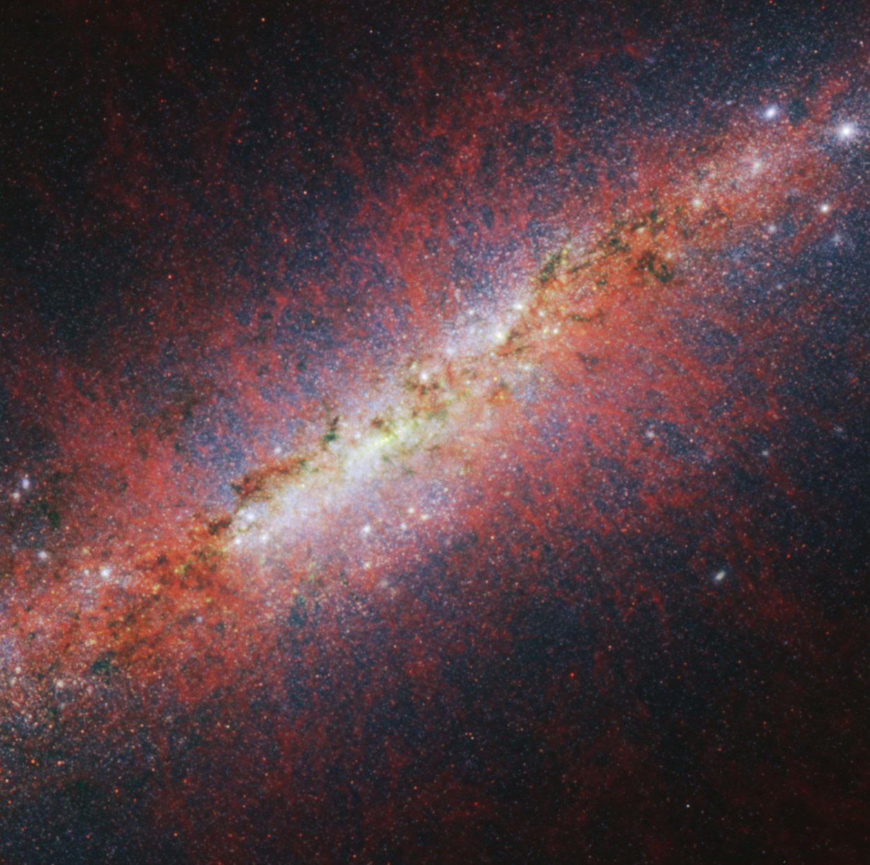 M82 Webb NIRCam – Hosszabb hullámhosszak alkotó: James Webb Space Telescope (NASA)