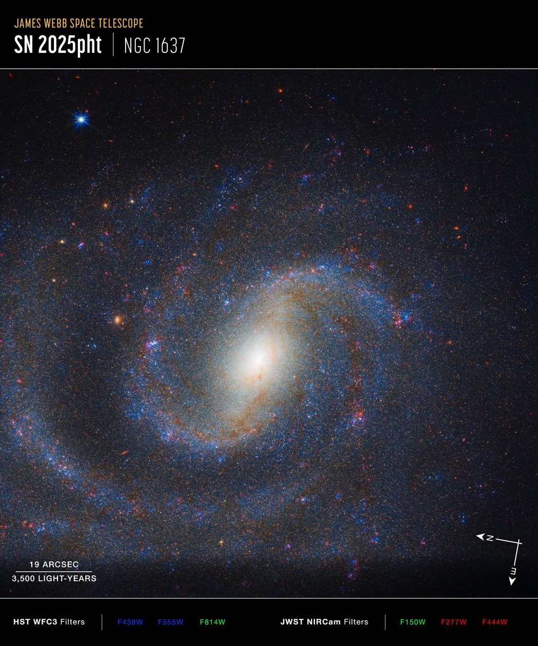 NGC 1637 Compass-felvétel alkotó: James Webb Space Telescope (NASA)