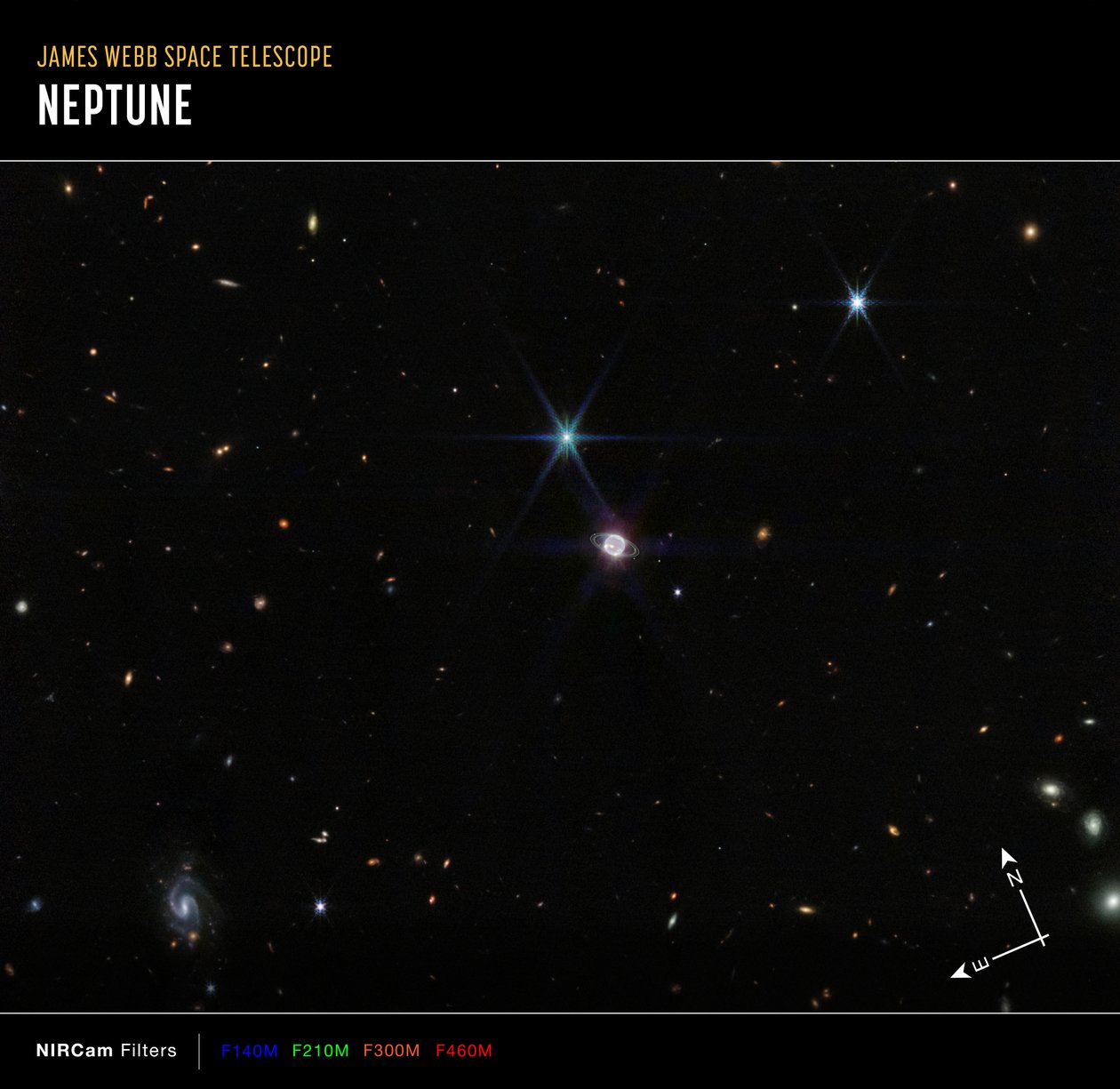 Neptunusz széles mező (NIRCam iránytű képe) alkotó: James Webb Space Telescope (NASA)