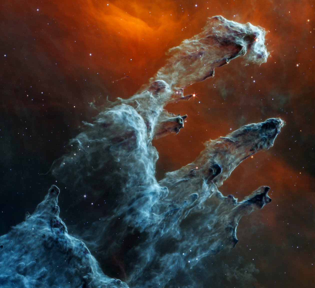 A teremtés pillérei (MIRI kép) alkotó: James Webb Space Telescope (NASA)