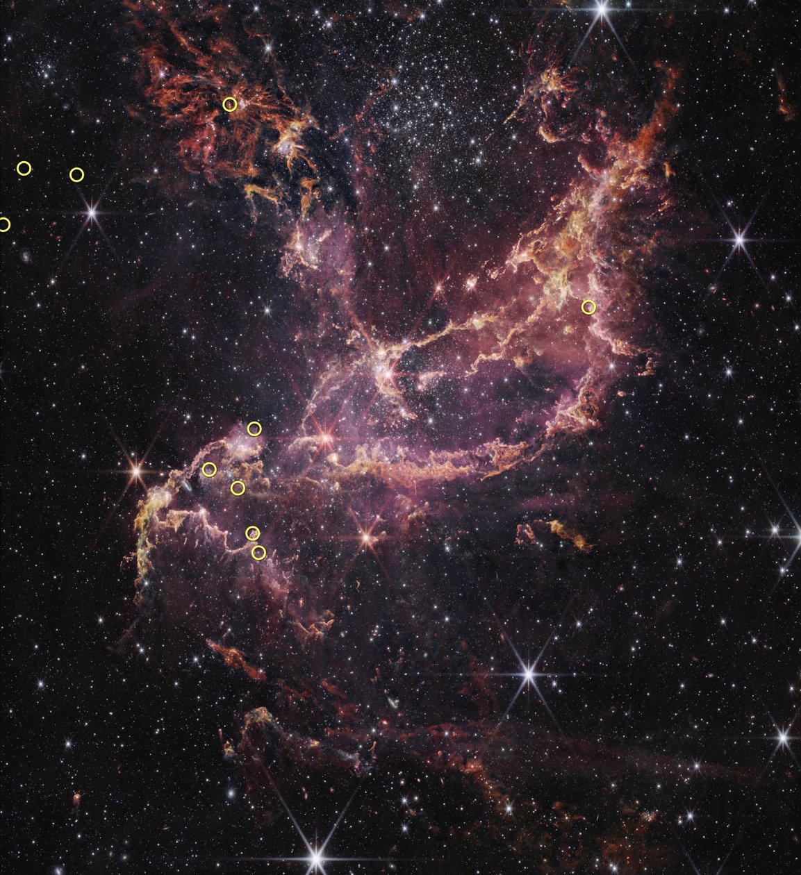 Protoplanetáris korongok az NGC 346-ban (NIRCam-felvétel) alkotó: James Webb Space Telescope (NASA)