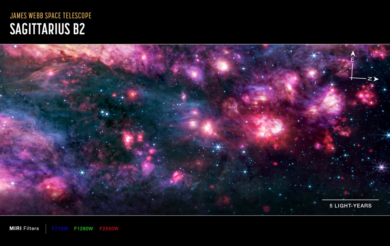 Sagittarius B2 (MIRI Compass felvétel) alkotó: James Webb Space Telescope (NASA)