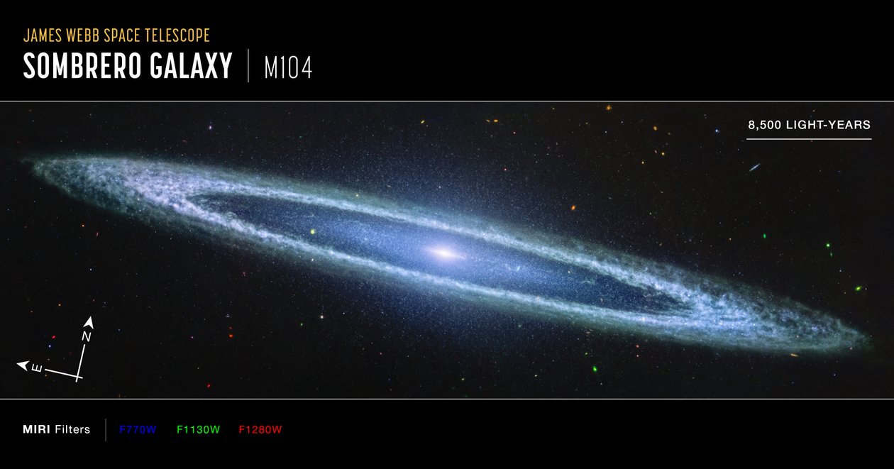 Sombrero-galaxis (MIRI Compass felvétel) alkotó: James Webb Space Telescope (NASA)