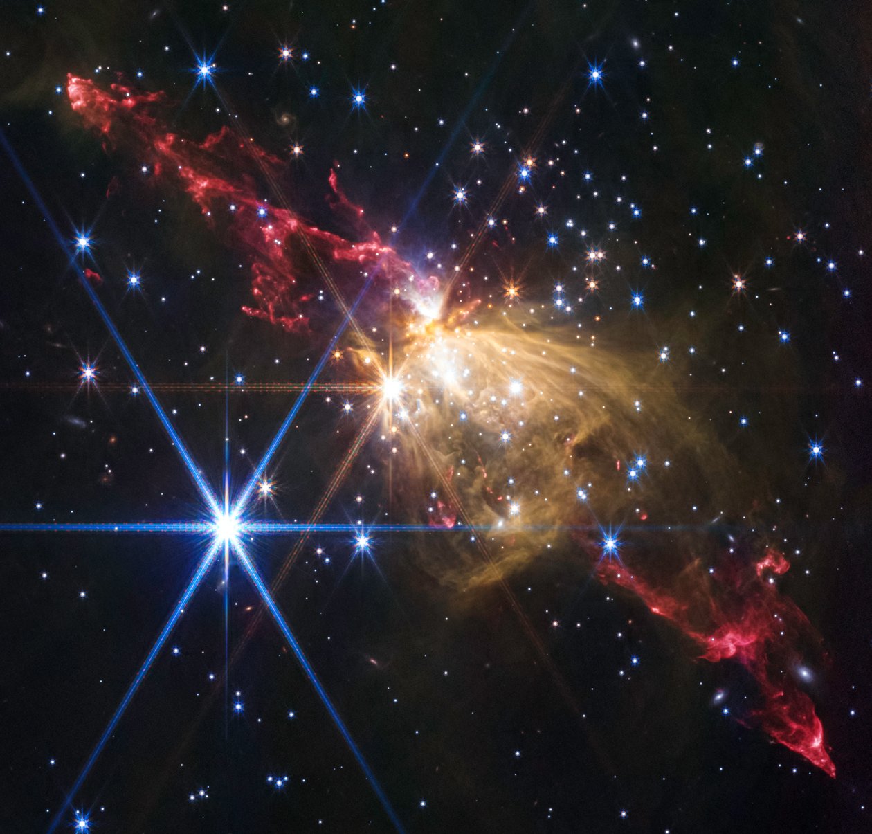 Csillagközi sugár az Sh2-284-ben (NIRCam-felvétel) alkotó: James Webb Space Telescope (NASA)
