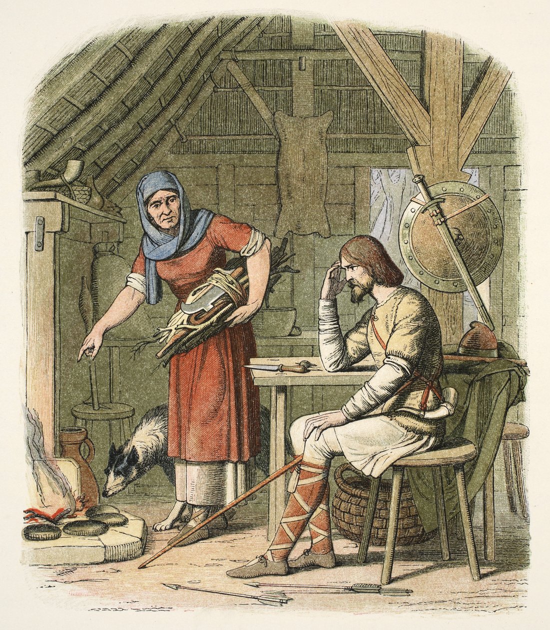 Alfred a neatherd házikójában, i.sz. 878 körül, A Chronicle of England Kr.e. 55-től AD 1485-ig, pub. London alkotó: James William Edmund Doyle