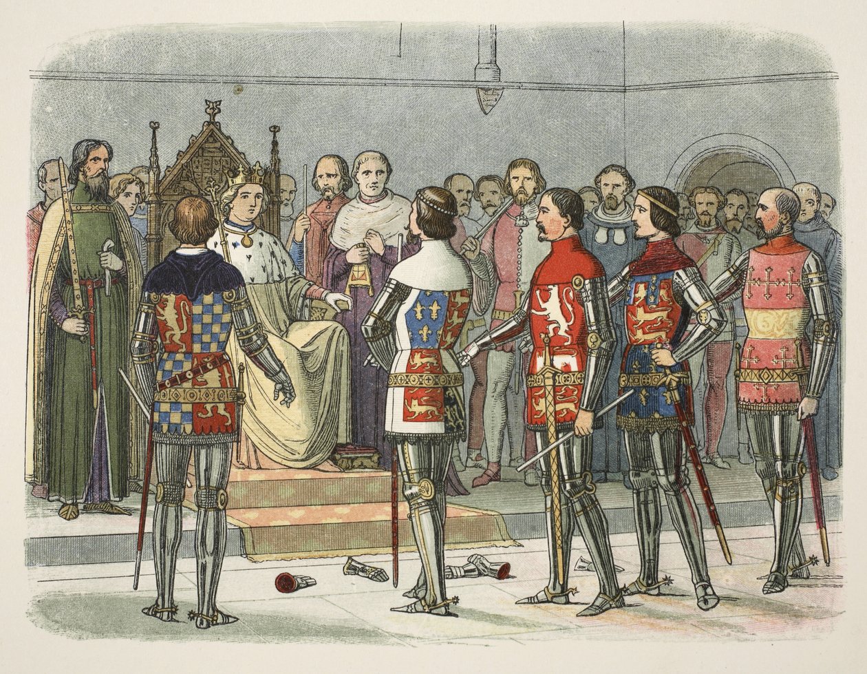 Arundel, Gloucester, Nottingham, Derby és Warwick II. Richard előtt, A Chronicle of England BC 55-től AD 1485-ig, pub. London alkotó: James William Edmund Doyle