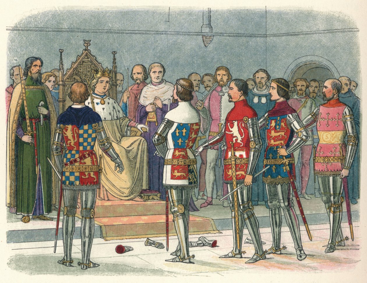 Arundel, Gloucester, Nottingham, Derby és Warwick, a király előtt, 1387 1864 alkotó: James William Edmund Doyle