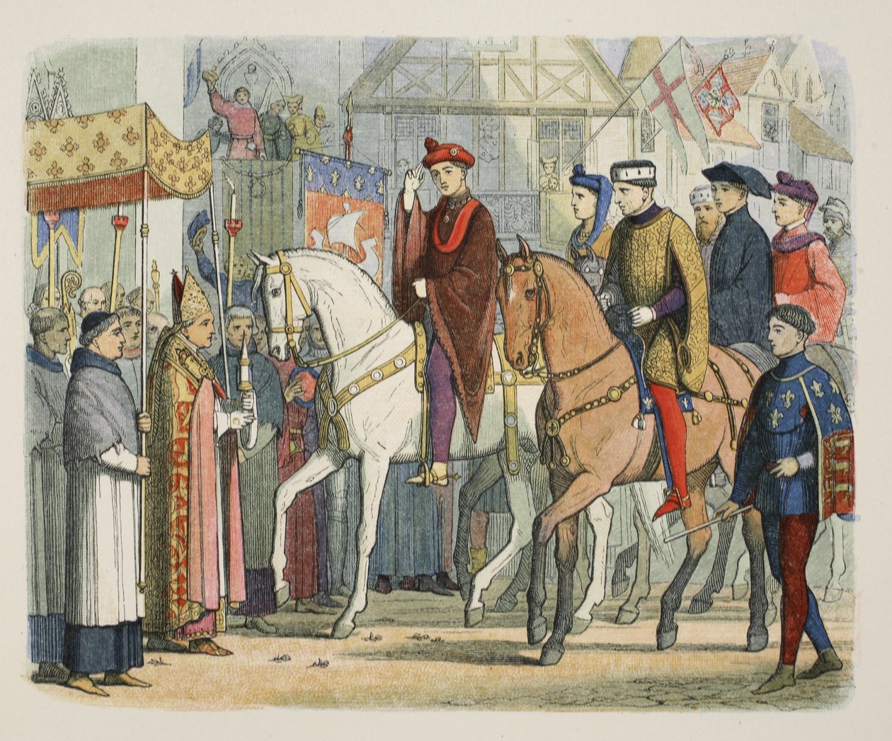 VI. Károly francia és V. Henrik üdvözölte a papság, 1420. december 1., A Chronicle of England Kr.e. 55-től Kr. u. 1485-ig, pub. London, 1863 alkotó: James William Edmund Doyle