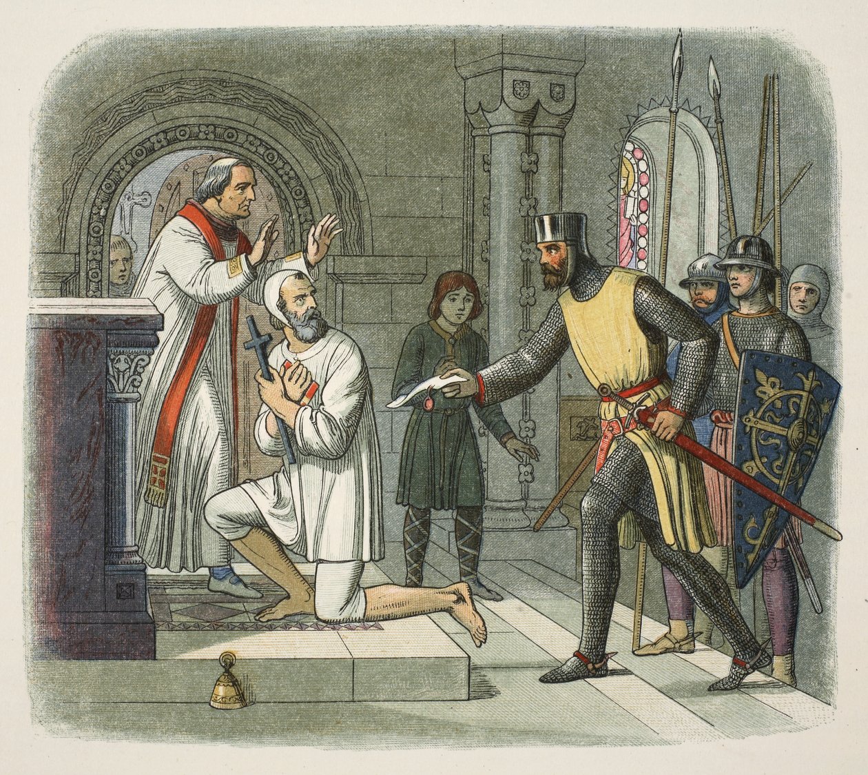 Hubertet a Boisars-i szentélyből vették, 1232, A Chronicle of England Kr.e. 55-től Kr. u. 1485-ig, pub. London, 1863 alkotó: James William Edmund Doyle