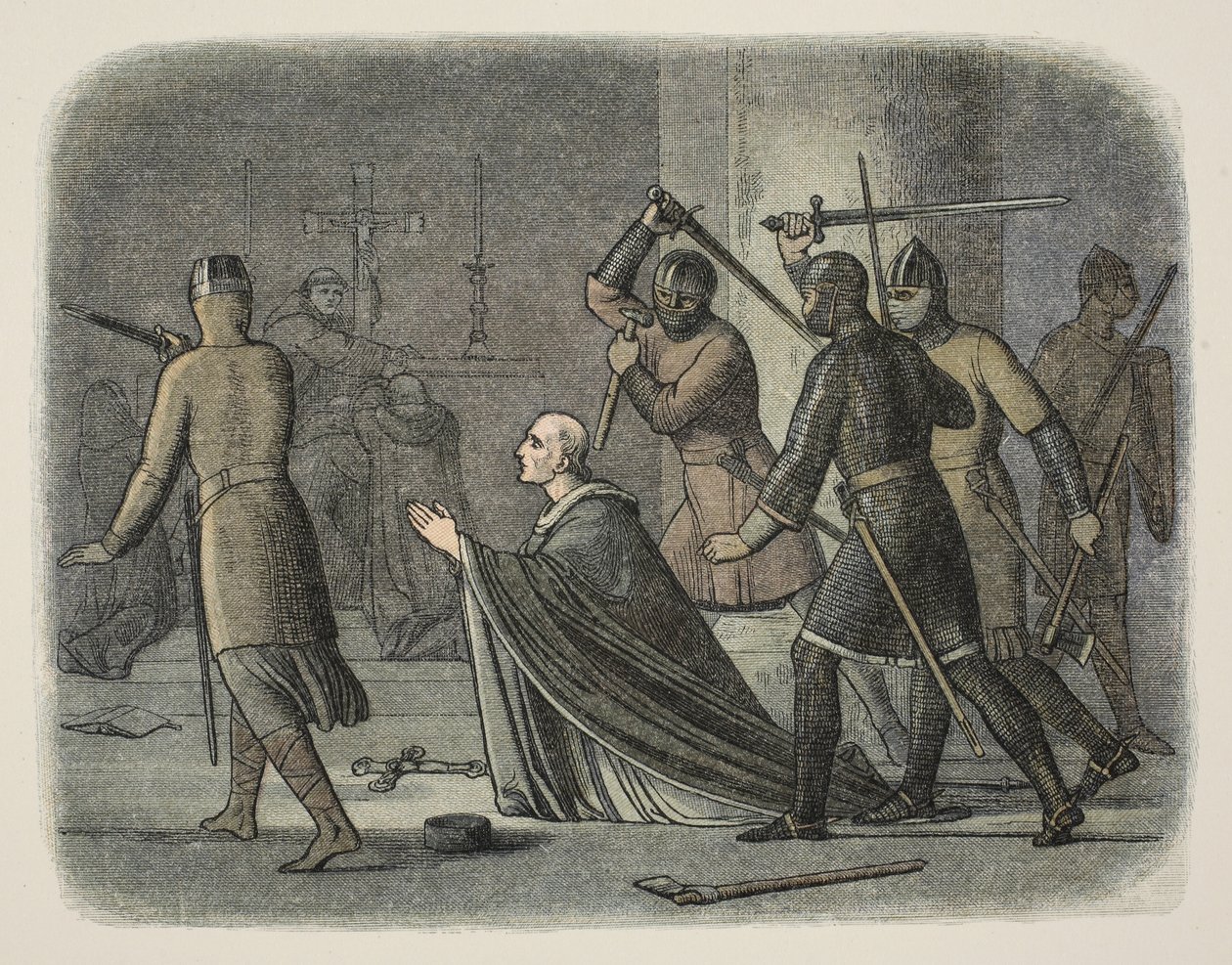 Thomas Becket meggyilkolása, Canterbury katedrálisa, 1170. december 29., A Chronicle of England Kr.e. 55-től Kr. u. 1485-ig, pub. London alkotó: James William Edmund Doyle