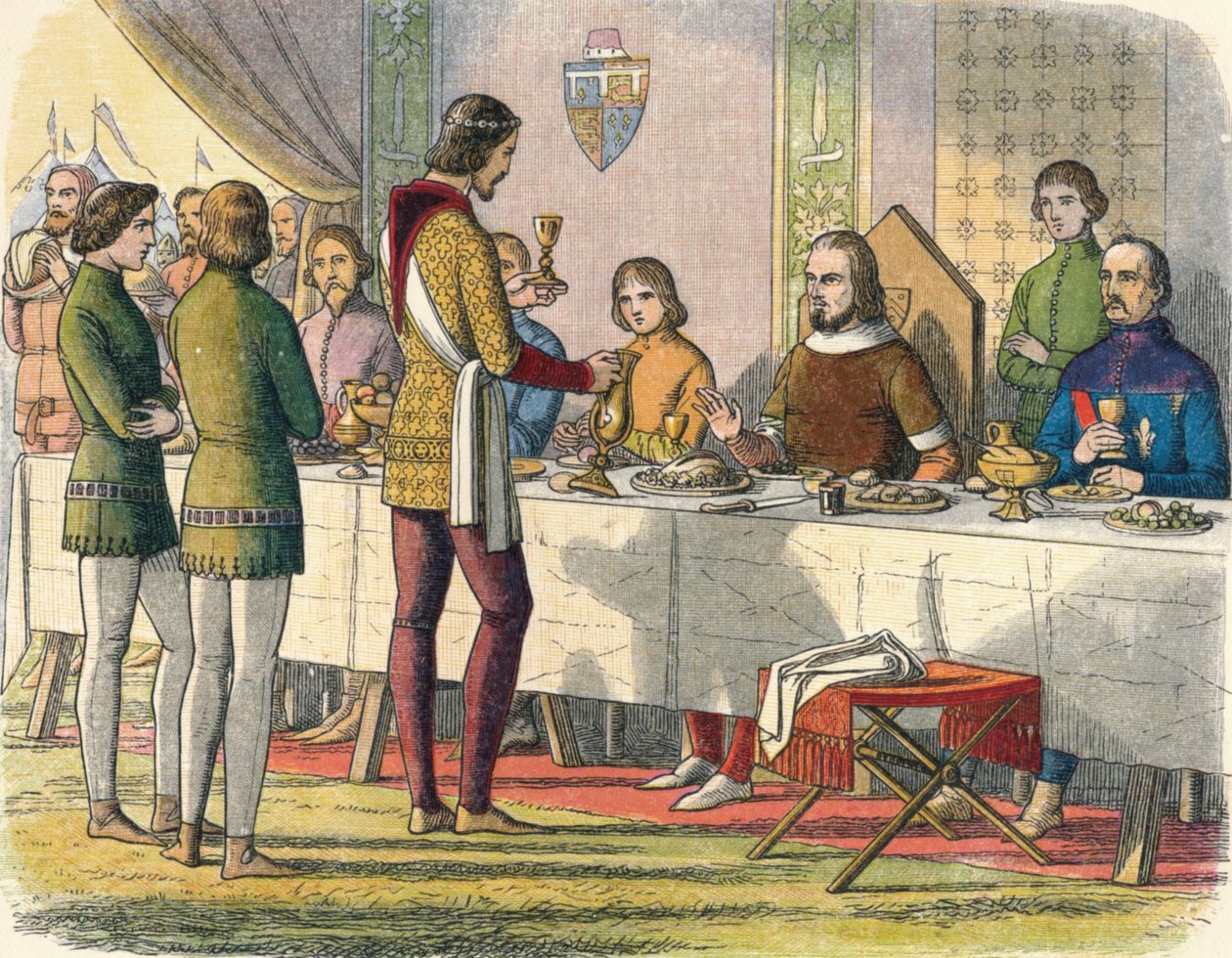 A herceg az asztalnál szolgálja fel János királyt, 1356 1864 alkotó: James William Edmund Doyle