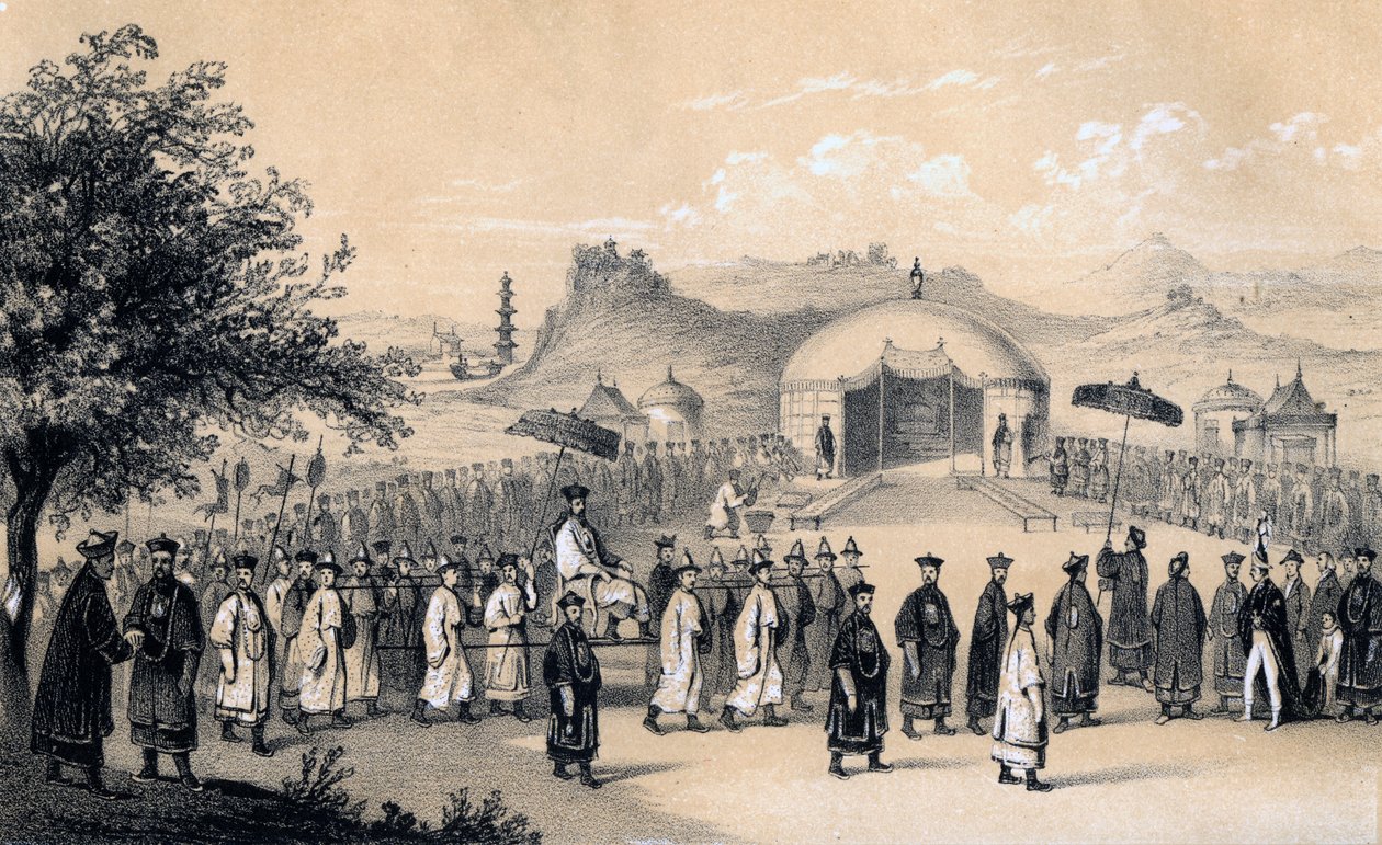 A kínai császár közeledése a brit nagykövet fogadására, 1847 alkotó: James William Giles