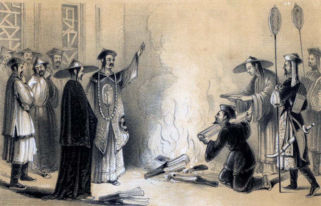 A kínai könyvek felgyújtása, ie 3. század, 1847 alkotó: James William Giles