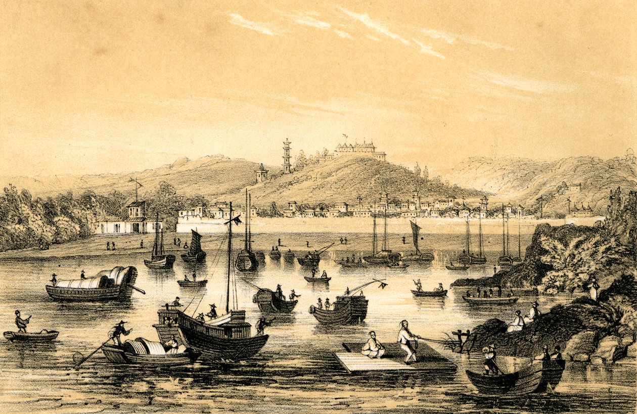 Ningbo, egyike annak az öt kikötőnek, amelyet a késői brit kereskedelem előtt megnyílt kikötők, Kína, 1847 alkotó: James William Giles