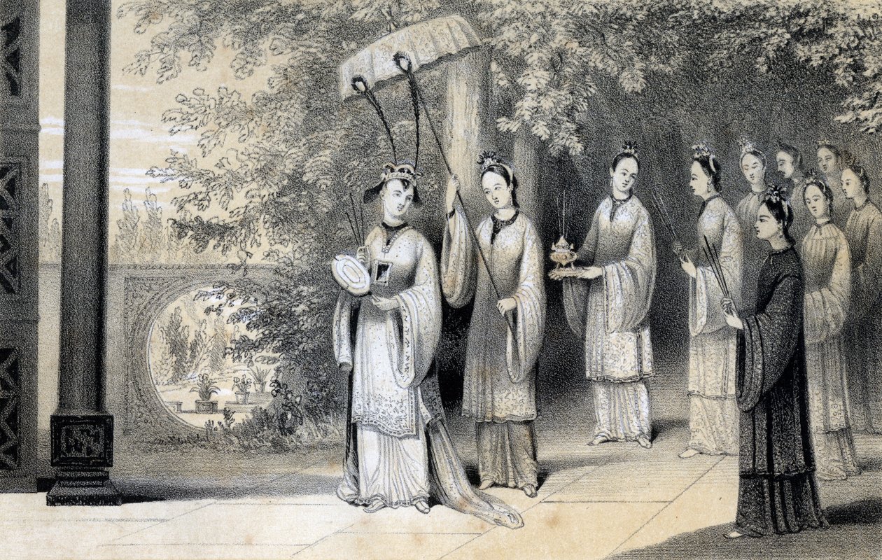 A császárné és kísérői az eperfaligetből a templomba vonulnak, 1847. alkotó: James William Giles