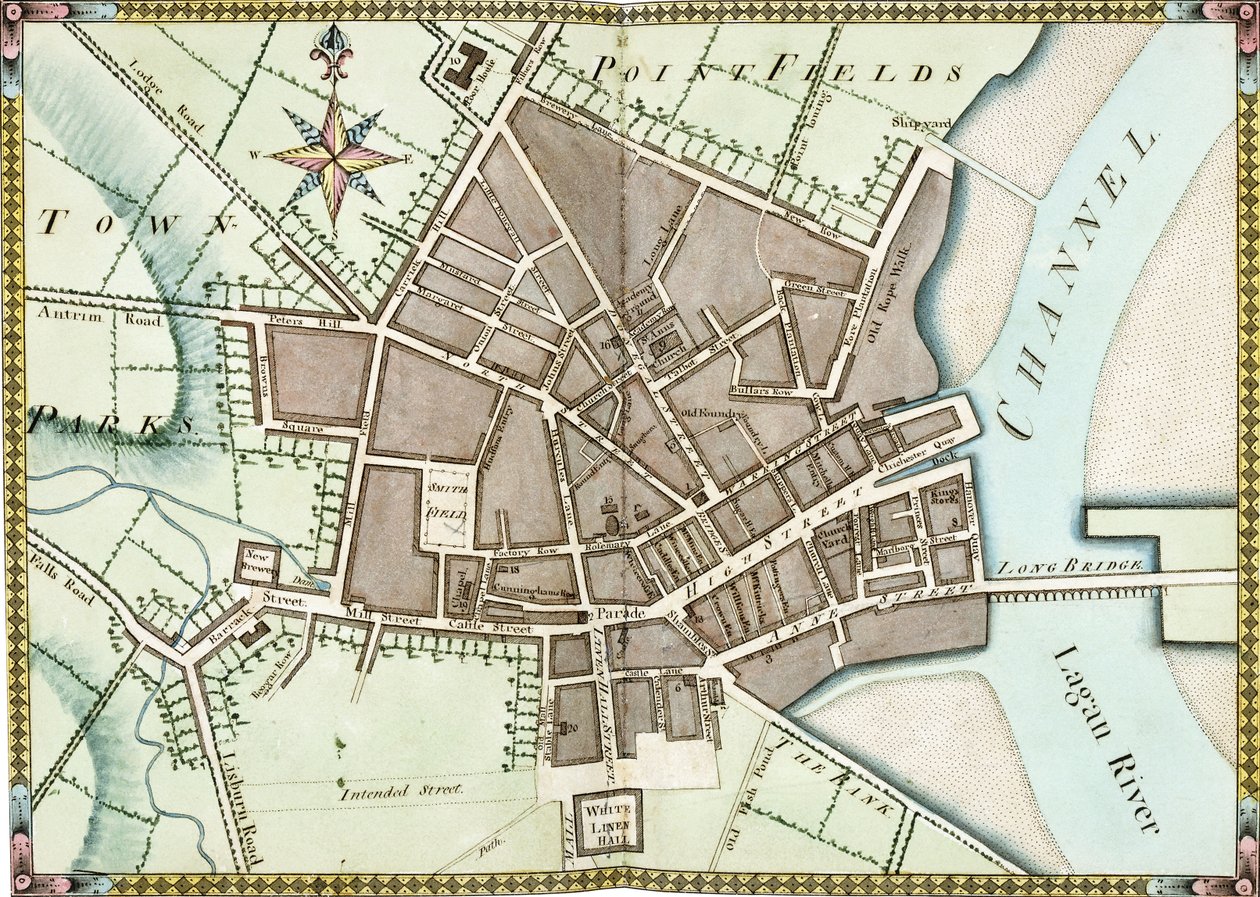 Belfast kétoldalas akvarell terve, 1795 körül alkotó: James Williamson