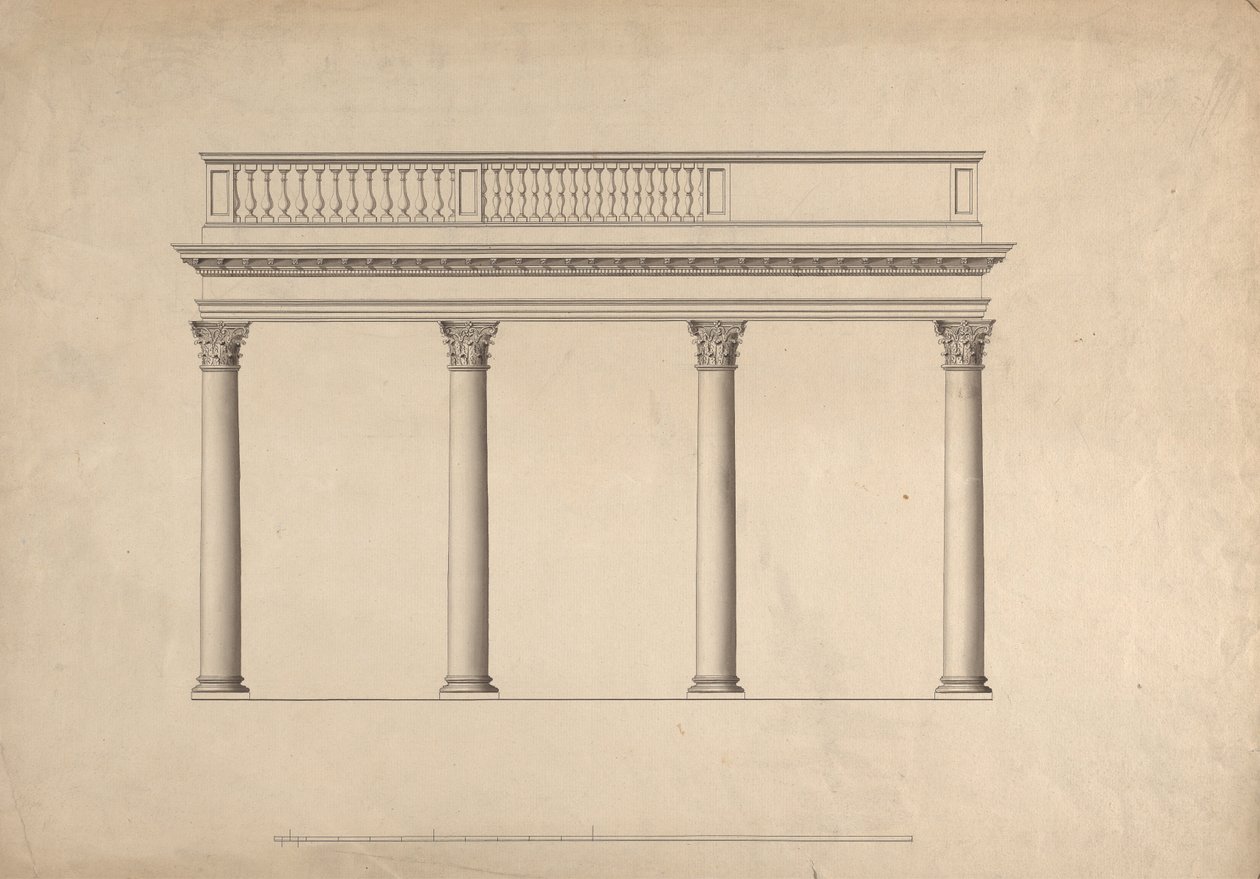 Cobham Hall, Kent: oszlopsor homlokzata balusztrádos mellvéddel alkotó: James Wyatt