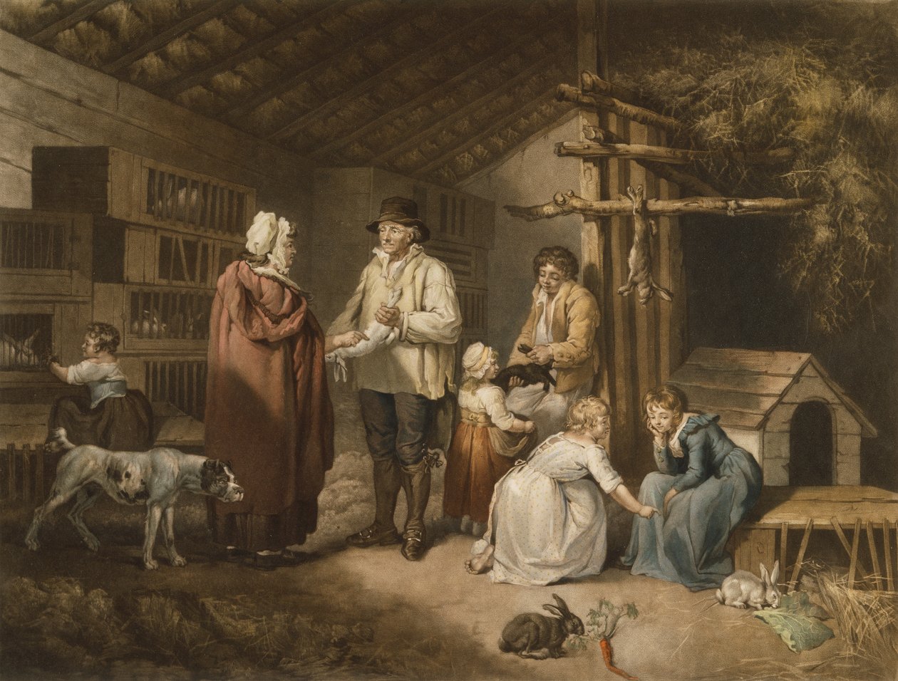 Nyulak eladása, William Ward (1766-1826) metszet 1796 (színes mezzotint) alkotó: James after Ward