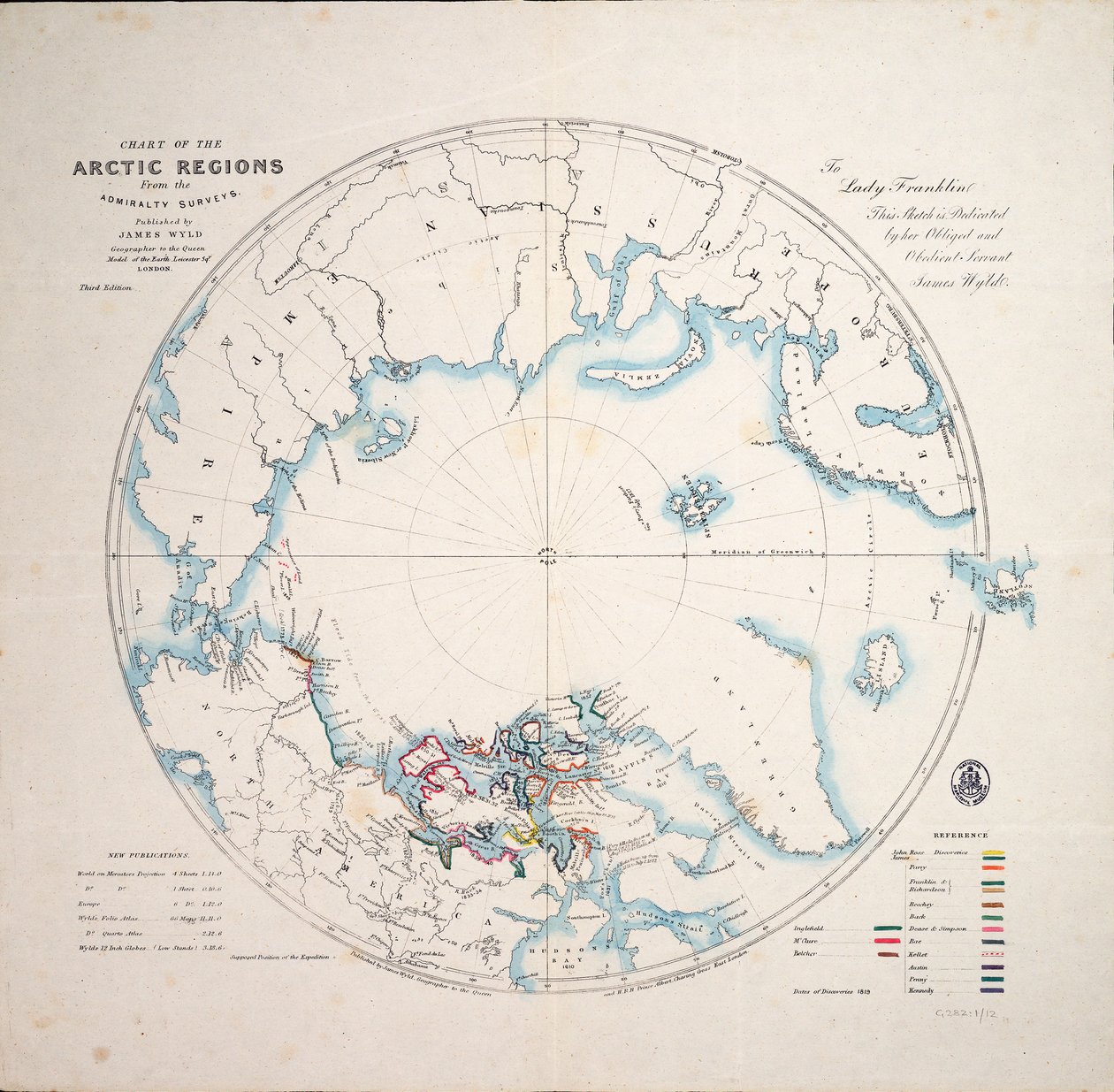 Az északi sarkvidék térképe az Admiralitás felméréseiből, harmadik kiadás, 1854 körül (metszet) alkotó: James the Younger Wyld