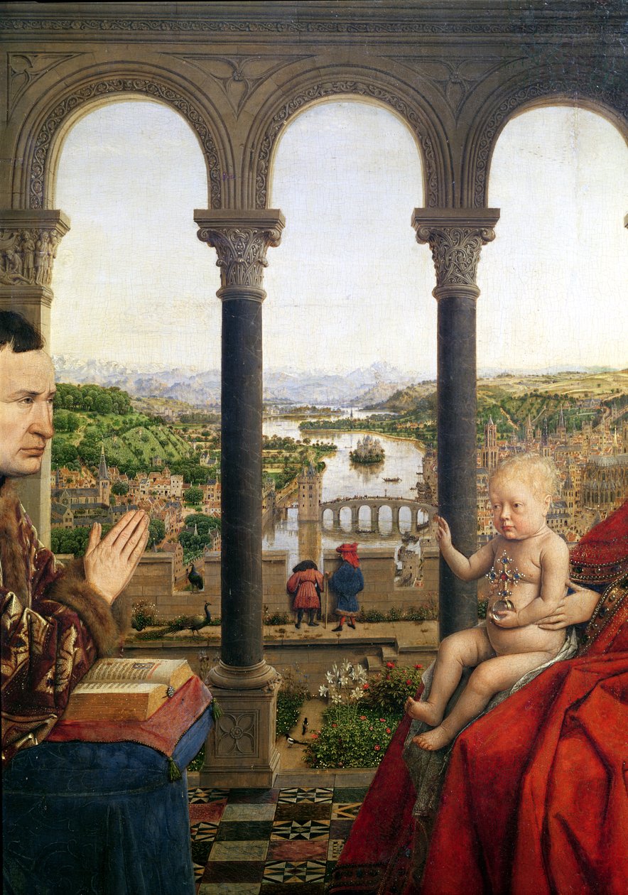 A Rolin Madonna (La Vierge de Chancelier Rolin), az oszlopok közötti nézet részlete, 1435 körül (lásd még 2993) alkotó: Jan van Eyck