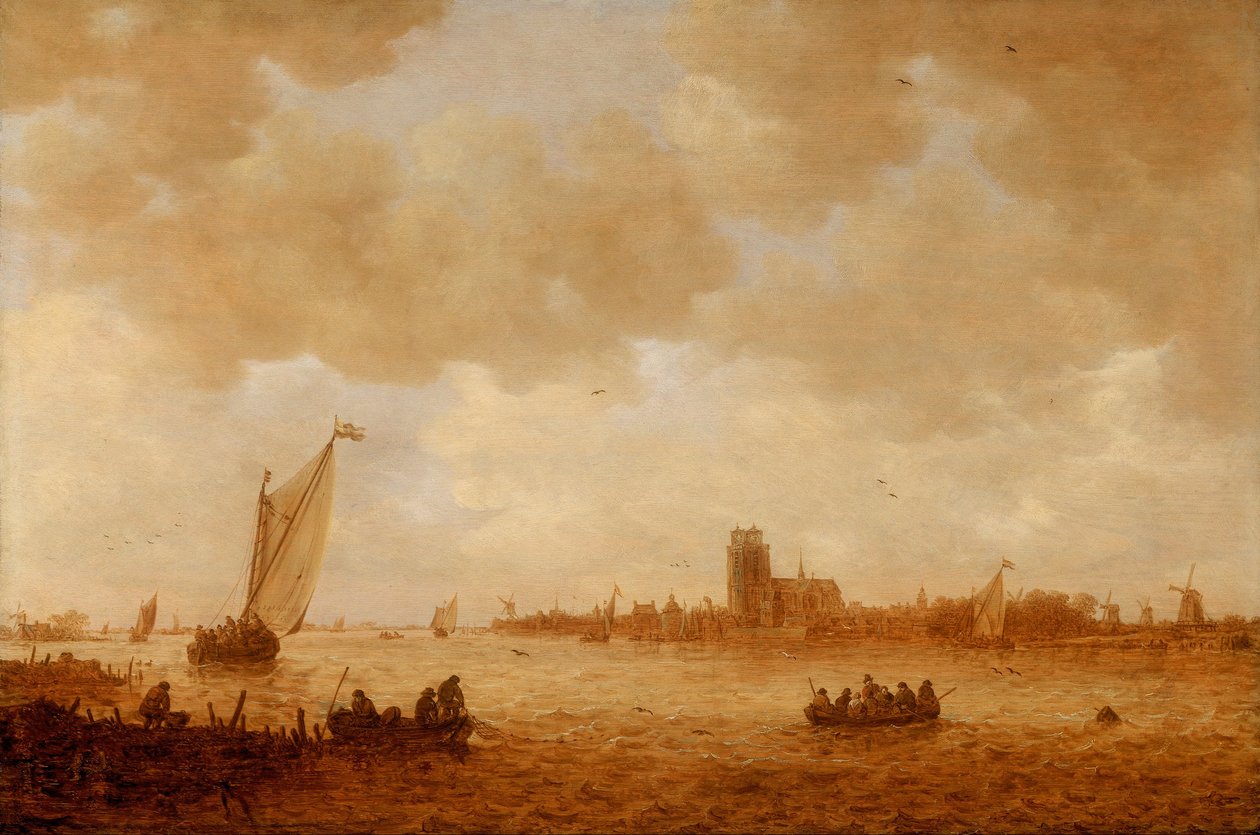 Kilátás Dordrechtre a Grote Kirkkel a Maas -szerte alkotó: Jan Josephsz van Goyen