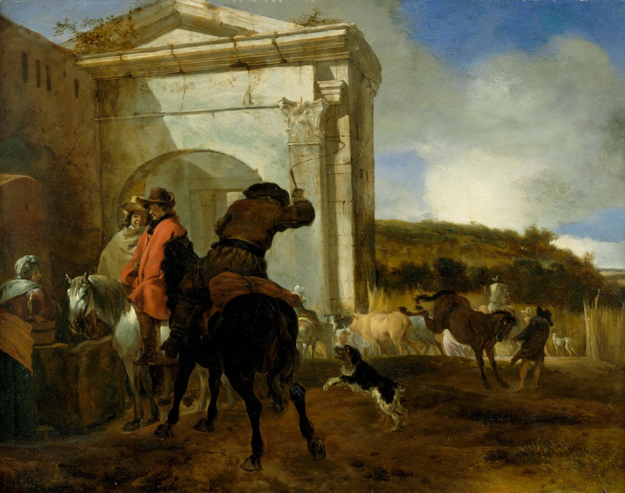Olasz táj lovasokkal egy tavaszon alkotó: Jan Baptist Weenix