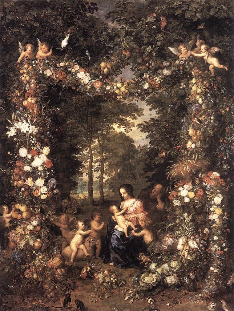 Szent Család virágok és gyümölcsök koszorújában alkotó: Jan the Elder Brueghel