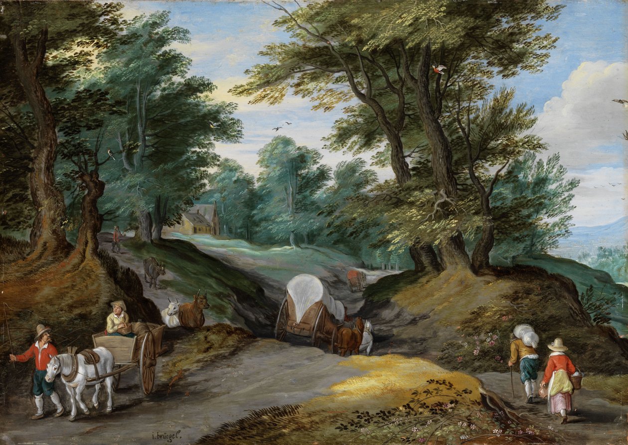 Erdős táj lovas szekerekkel és a piacra vonzza a gazdákat alkotó: Jan Brueghel the Younger