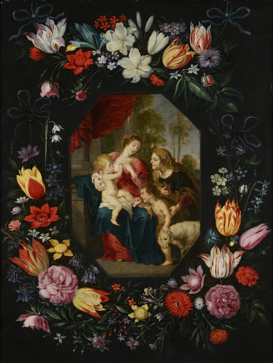 Szűz és gyermek Szent Erzsébettel és Keresztelő Szent Jánossal egy virágfüzérben alkotó: Jan Brueghel the Younger