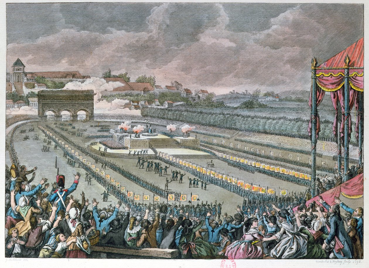 Föderáció Fesztiválja, 1790. július 14., a Champ de Marsban, 1798 (színes metszet) alkotó: Jan Bulthuis