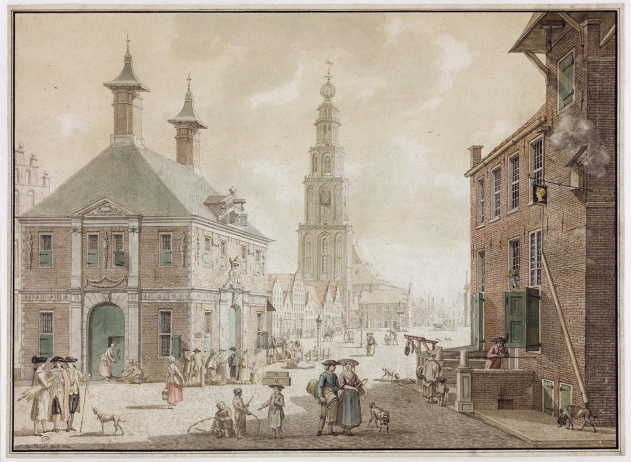 Grote Markt mérleggel és fogadóval Het Gouden Hoofd alkotó: Jan Bulthuis