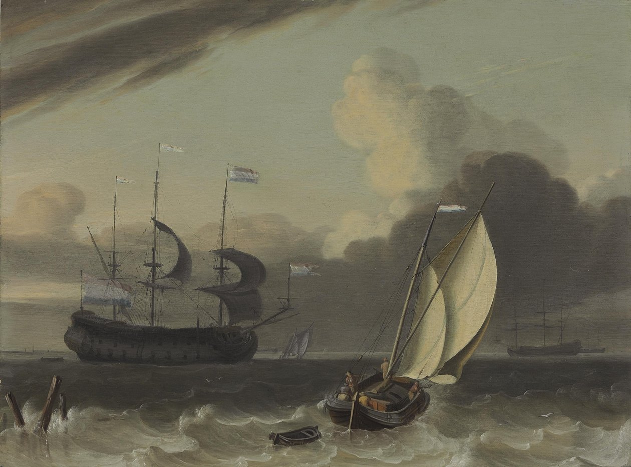 Egy holland kereskedő és egy spritsail bárka a szélben alkotó: Jan Claesz Rietschoof