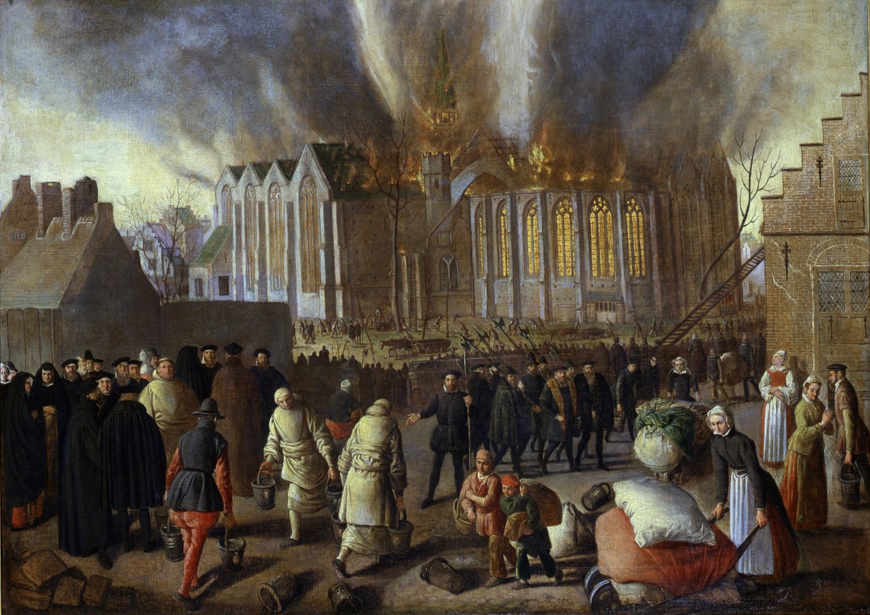 Nieuwkerk Dordrechtben lángokban 1568 -ban alkotó: Jan Doudijn