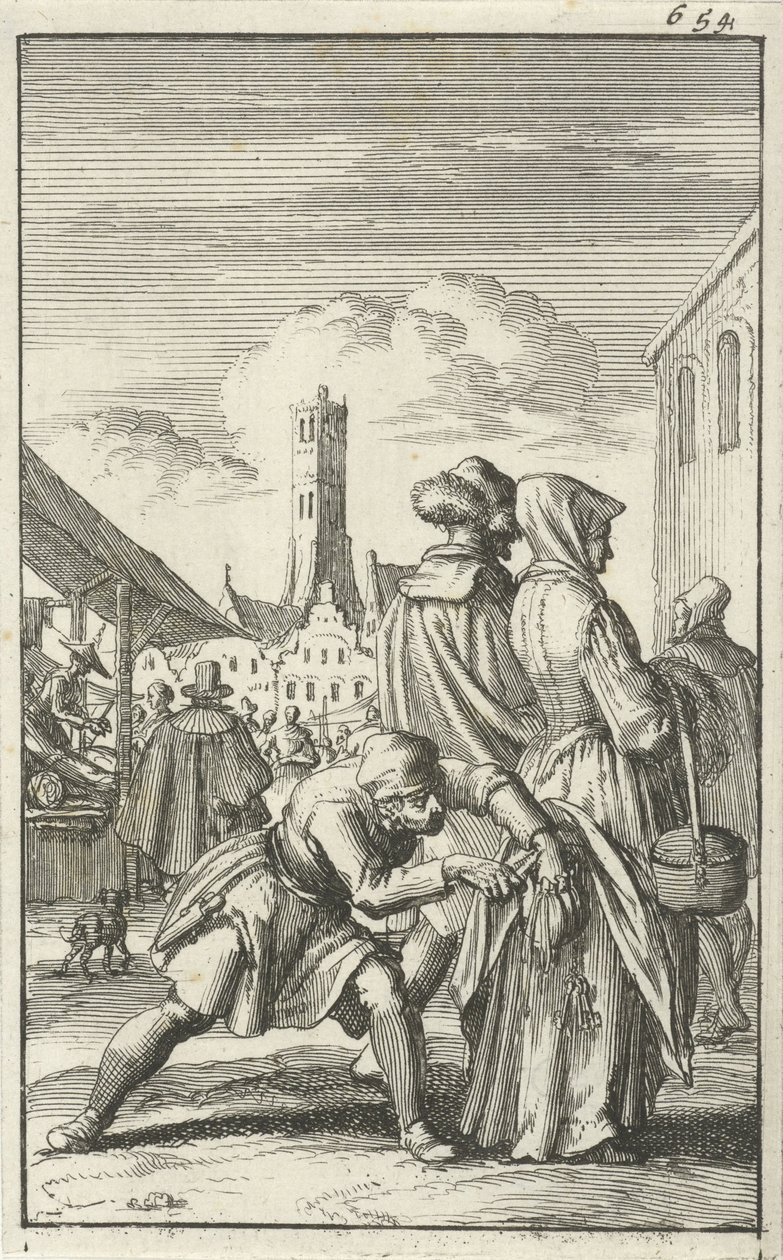 Nőt a piacon, akitől elrabolták a pénztárcáját, 1685 alkotó: Jan Luyken