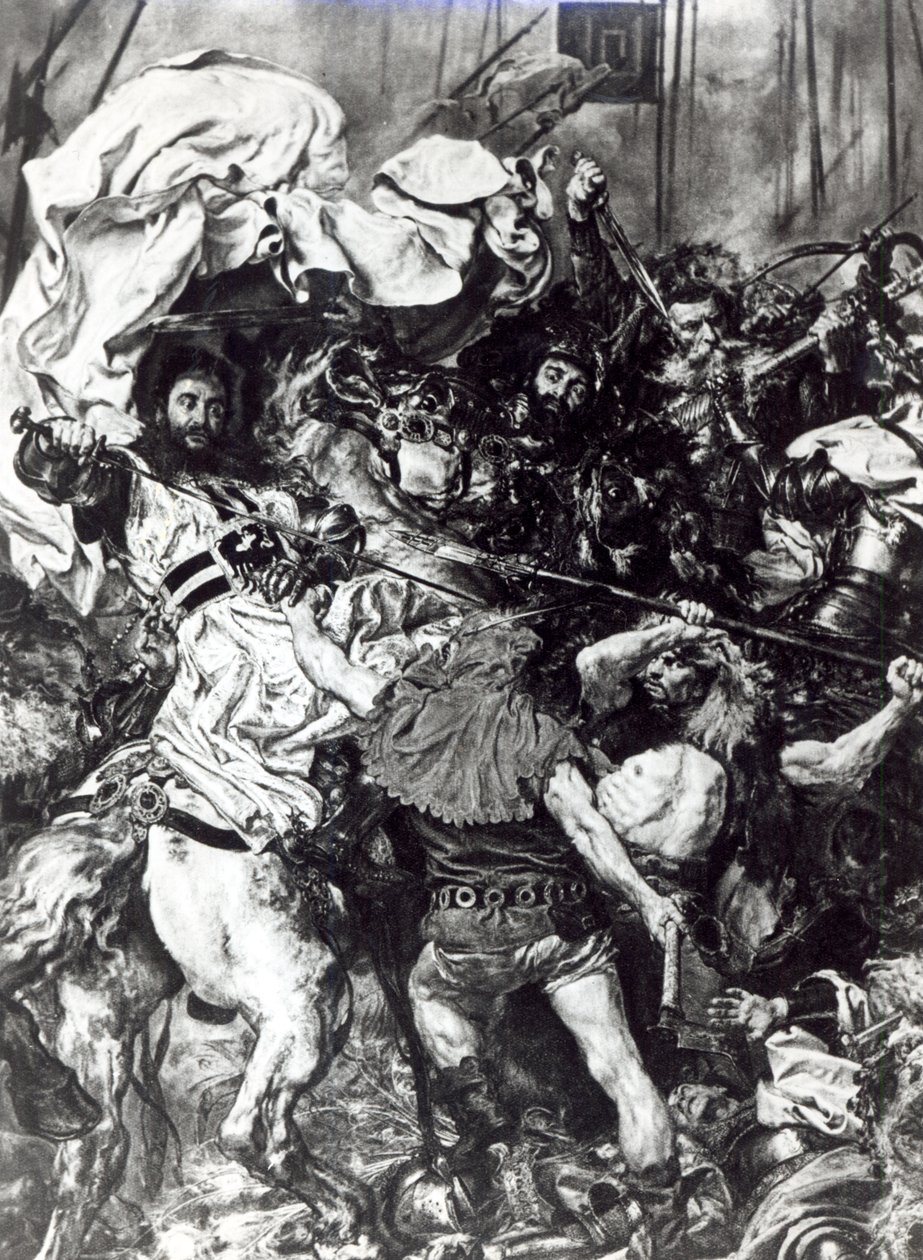 A grunwaldi csata 1410. július 15-én, Ulrich von Jungingen nagymester halálát bemutató részlet alkotó: Jan Alojzy Matejko
