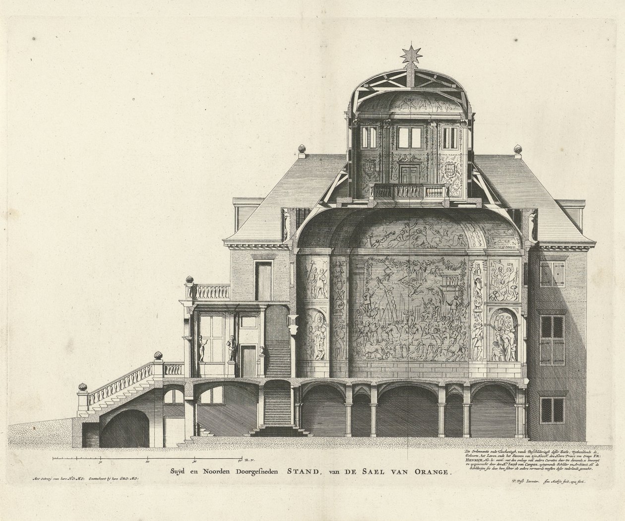 Jan Mattysz Huis ten Bosch keresztmetszete. Pieter Jansz Posta terve alapján, 1655 alkotó: Jan Matthysz.