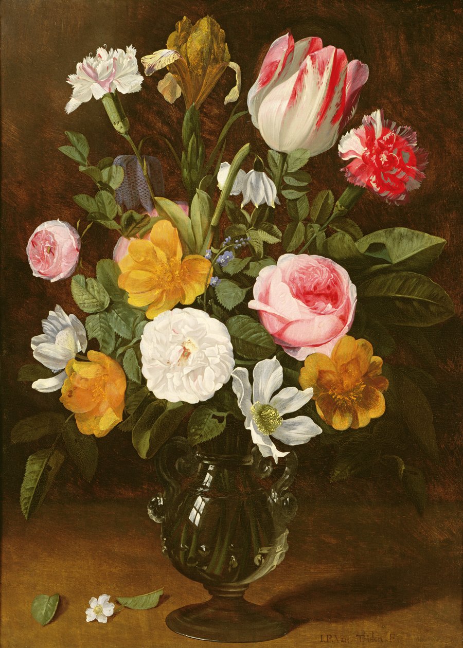Virágcsendélet üvegvázában (panel) alkotó: Jan Philip van Thielen