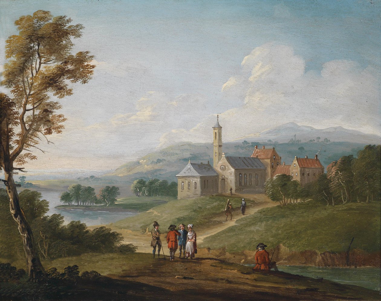 Folyami táj faluval és túrázókkal alkotó: Jan Pieter van Bredael