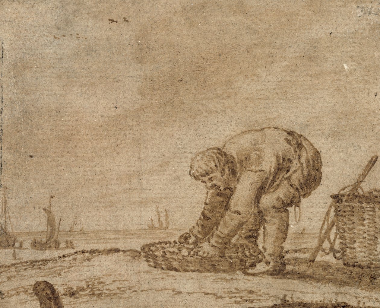 Halász a tenger partján, 1623 (toll és tinta papíron) alkotó: Jan Porcellis