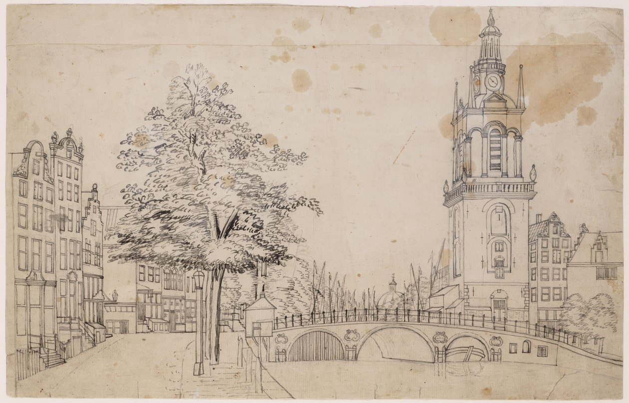 Jan Rodenpoortstoren a Torensluis -szal. Szürke toll. Méretek ismeretlenek. Amsterdam, Amsterdam City Archives alkotó: Jan Spaan