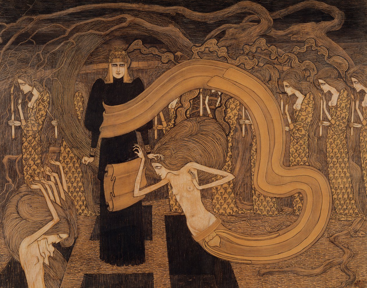 Fatality, 1893 (kréta és ceruza papíron) alkotó: Jan Toorop