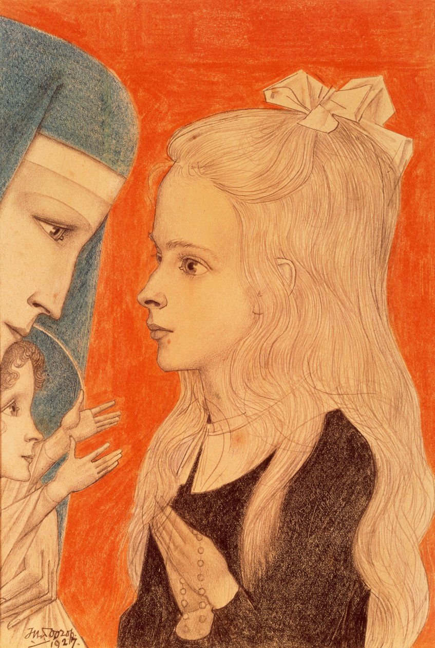 Lány imádkozik, 1927 (színes ceruza) alkotó: Jan Toorop