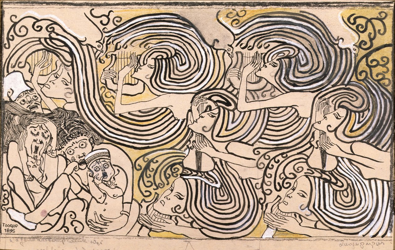 Hajótörés, 1895 (tinta és színes kréta papíron) alkotó: Jan Toorop