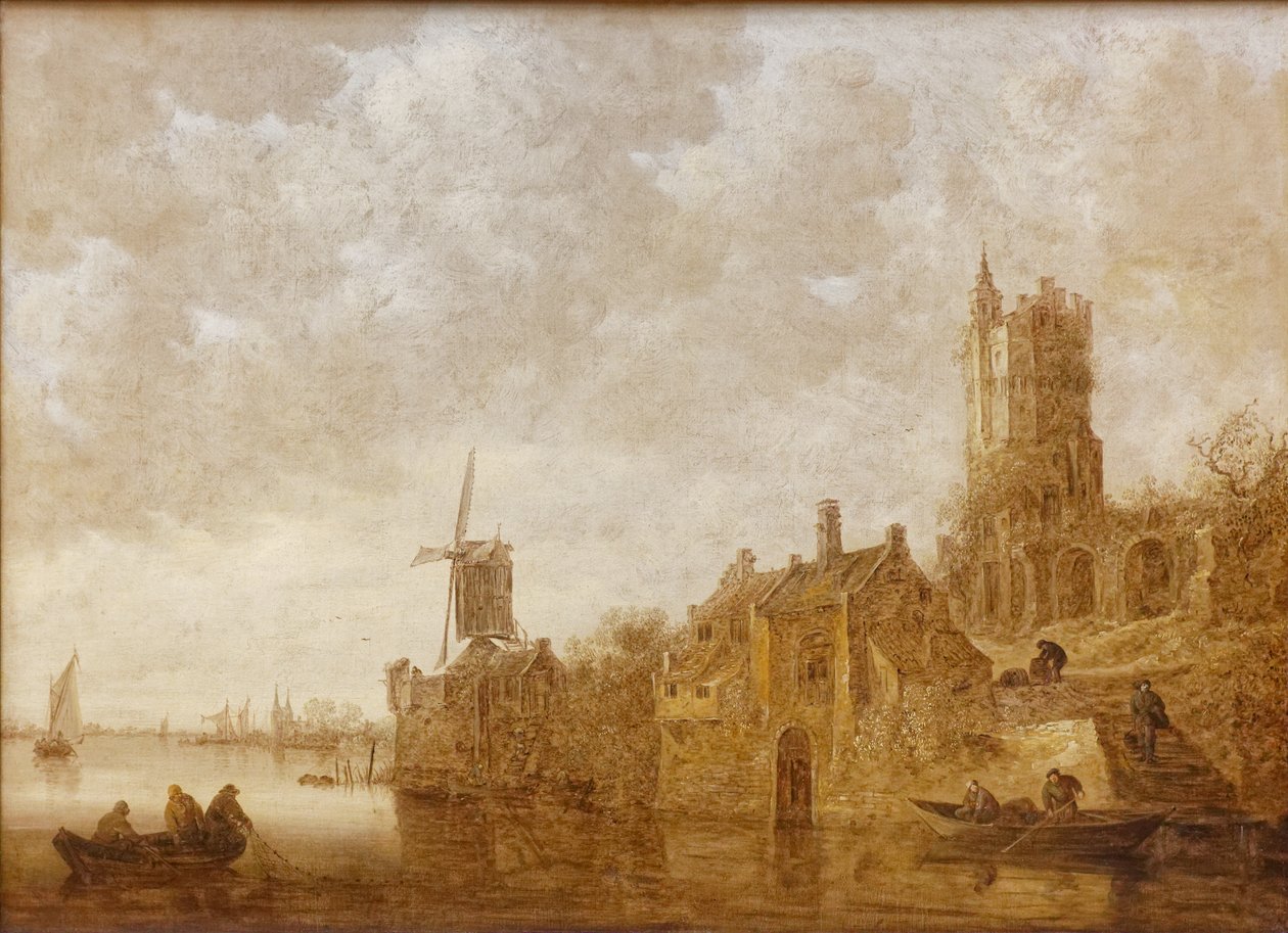 Folyami táj malommal és romos várral alkotó: Jan Josephsz van Goyen