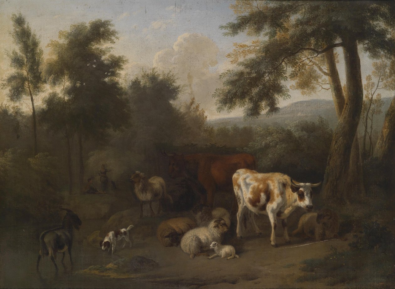 Erdős táj táborozott marhákkal és pásztorokkal alkotó: Jan Vermeer van Haarlem