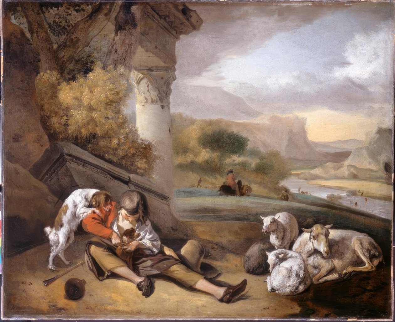 J.Weenix: Táj pásztorfiúval alkotó: Jan Baptist Weenix